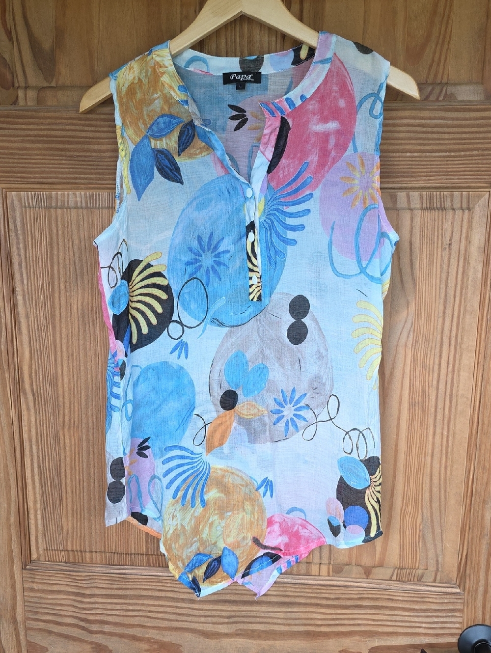 Papa Vancouver Watercolor Floral Abstract Sleeveless Blouse Large